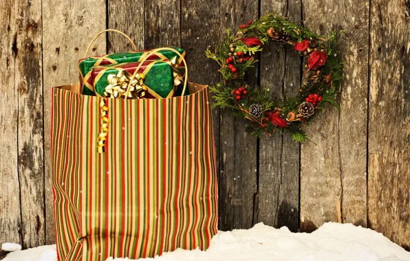 Картинка зима, украшения, праздник, новый год, лента, подарки, celebration, New year