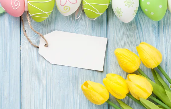 Colorful, Пасха, тюльпаны, yellow, tulips, spring, eggs, Happy Easter