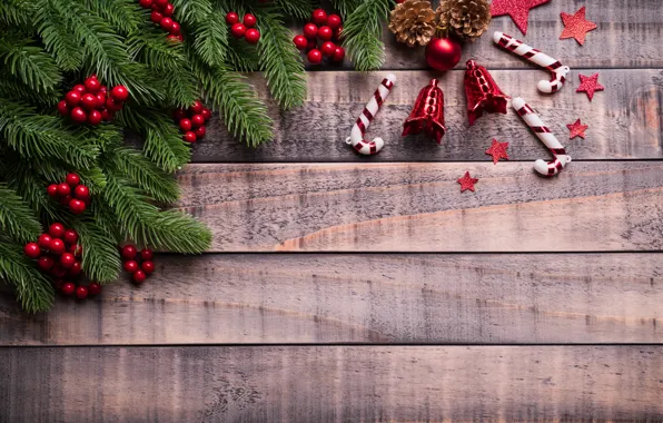Украшения, ягоды, Рождество, Новый год, christmas, new year, wood, merry