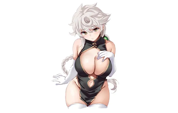 Картинка girl, sexy, cleavage, thighhighs, long hair, dress, boobs, anime
