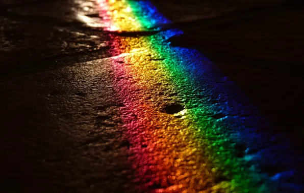 Картинка дорога, цвета, свет, ночь, радуга, брусчатка