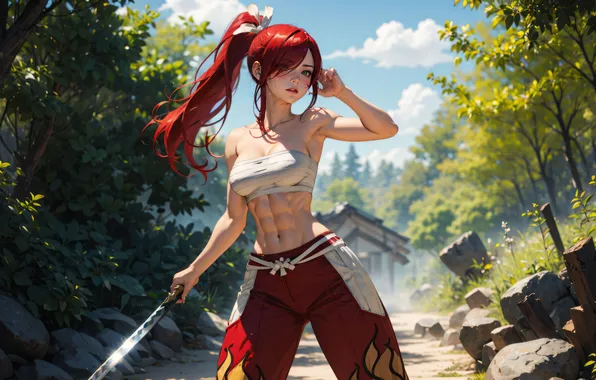 Картинка girl, katana, ai art