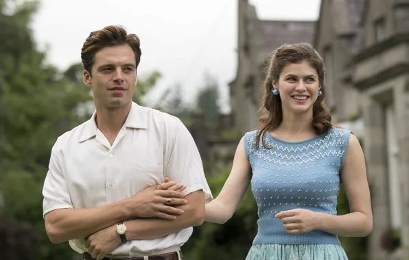 Девушка, улыбка, мужчина, влюбленные, Sebastian Stan, alexandra daddario, Мы всегда жили в замке, We Have …