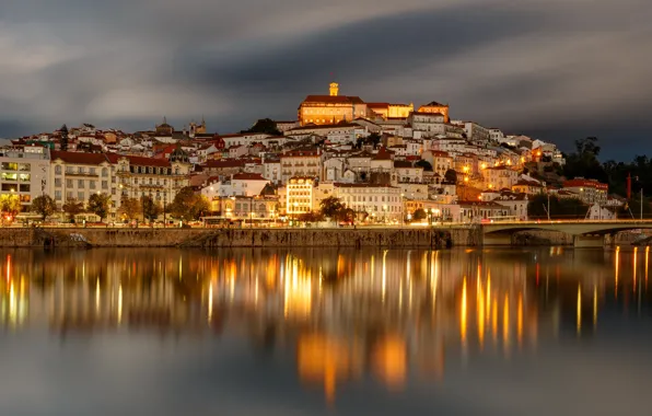 Мост, река, здания, дома, Португалия, Portugal, Coimbra, Коимбра
