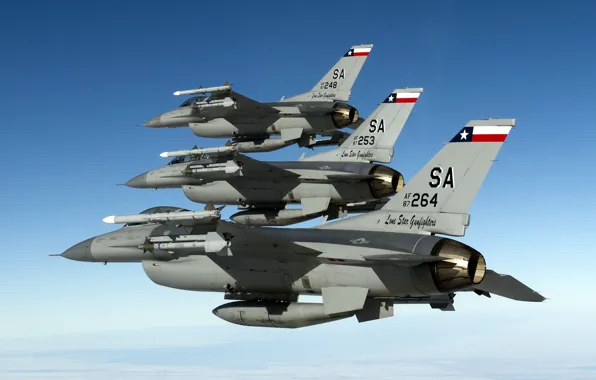 Картинка небо, оружие, F-16, самолёты