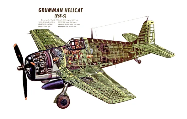 Картинка истребитель, Grumman, Hellcat, палубный, F6F