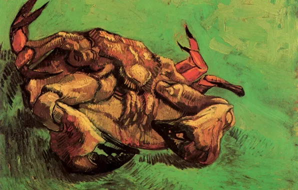 Картинка зелёный фон, Винсент ван Гог, Crab on Its Back