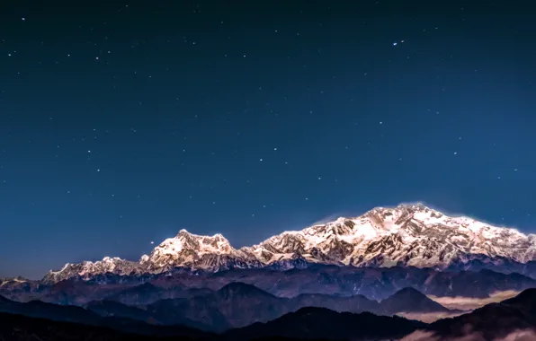 Nature, mountains, mountain, snow, stars, hills, wind, cold