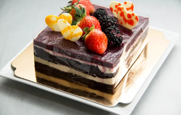Ягоды, сердце, клубника, торт, пирожное, ежевика, Strawberry, сладкое