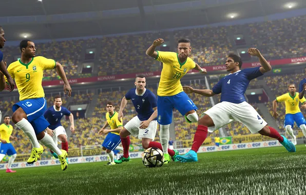 Картинка Франция, Бразилия, France, Brasil, Neymar, Pro Evolution Soccer, Lucas, PES 16