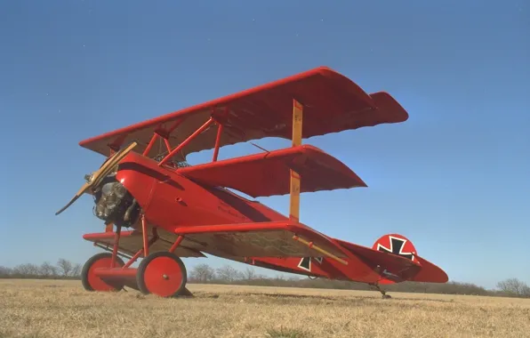 Небо, ретро, самолёт, триплан, Fokker Dr.I