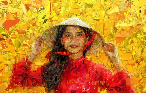 Картинка девушка, лицо, фон, вьетнамка