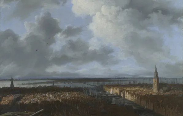 Пейзаж, картина, Якоб ван Рёйсдал, Jacob van Ruisdael, Панорамный вид на Амстердам
