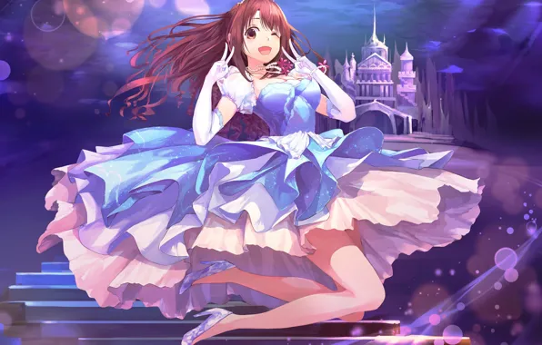 Девушка, прыжок, платье, Idolm@ster