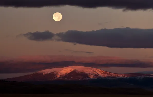 Картинка moon, United States, twilight, clouds, dusk, full moon, Montana, Mount Baldy