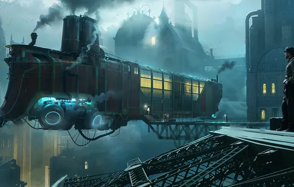 Корабль, поезд, станция, стимпанк, Steampunk