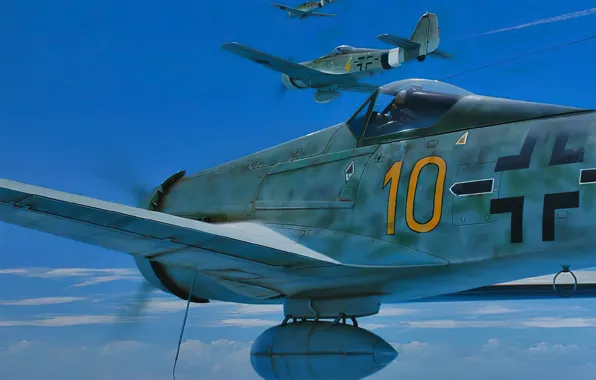 Картинка war, art, airplane, ww2, fw-190