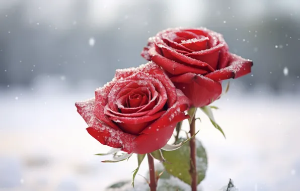 Снег, зима, мороз, цветок, роза, frozen, flower, beautiful