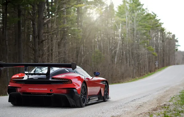 Картинка дорога, лес, деревья, Aston Martin Vulcan