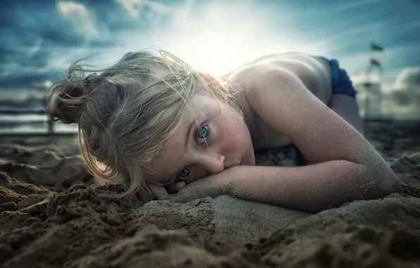 Картинка песок, пляж, девочка