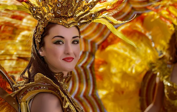 Взгляд, девушка, лицо, стиль, портрет, перья, макияж, костюм