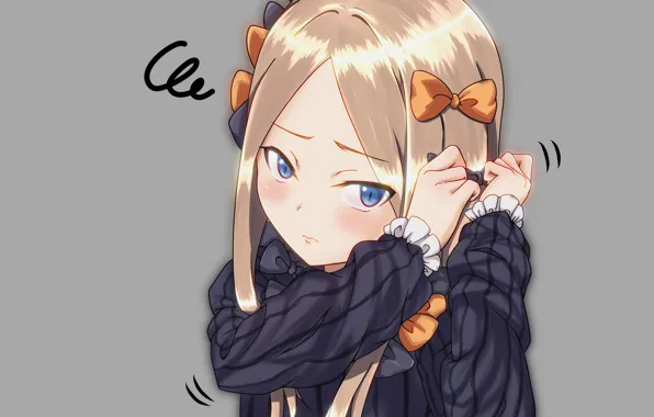 Взгляд, аниме, арт, девочка, серый фон, Fate Grand Order, Судьба великая кампания, Abigail Williams
