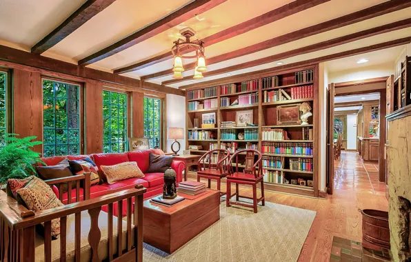 Дизайн, стиль, интерьер, камин, библиотека, гостиная, Michigan, Roger Ebert's home