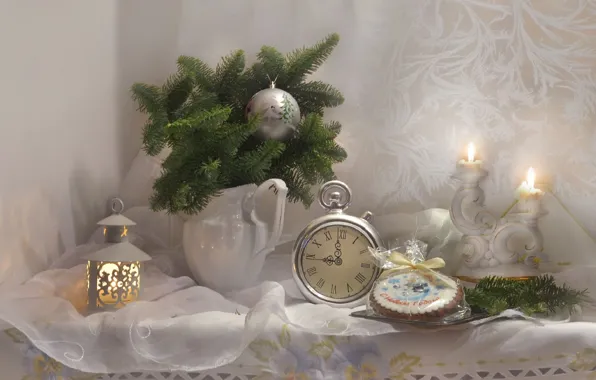 Игрушки, часы, новый год, ель