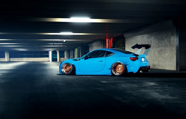 Subaru, Car, Blue, BRZ, Stance, Low, Rear, Works