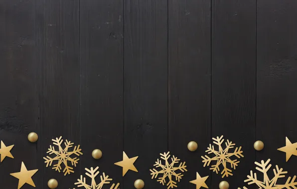 Картинка зима, снежинки, golden, черный фон, black, Christmas, winter, background