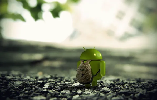 Картинка макро, камни, земля, Android, рюкзак, 3D render