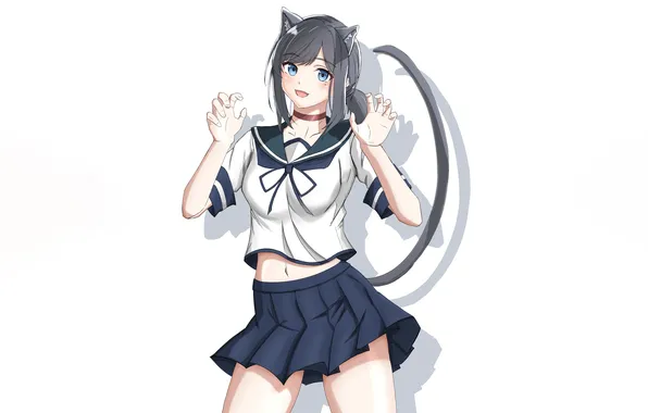 Girl, school uniform, animal ears, anime, blue eyes, beautiful, short hair, pretty