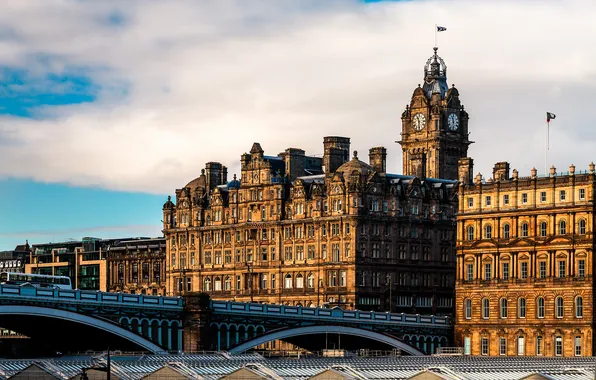 Картинка мост, город, здания, дома, Шотландия, архитектура, Scotland, Эдинбург