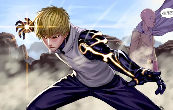Аниме, арт, парни, киборг, Сайтама, One Punch Man, Генос