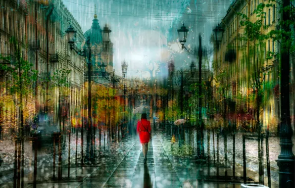 Картинка девушка, капли, дождь, обработка, Санкт-Петербург