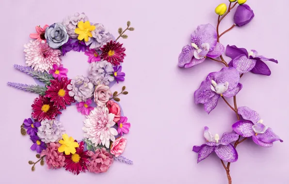 Картинка цветы, happy, 8 марта, pink, flowers, открытка, spring, celebration