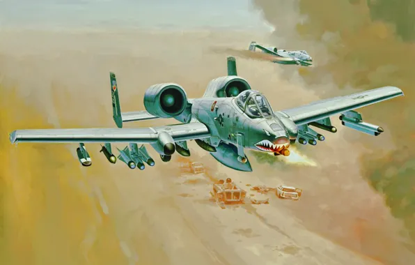 Картинка war, art, painting, aviation, jet, A-10 Thunderbolt II