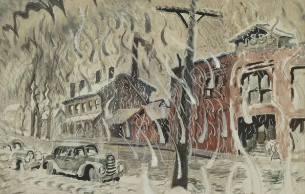 Картинка Salem, 1917, Charles Ephraim Burchfield, Winter Day, Main Street