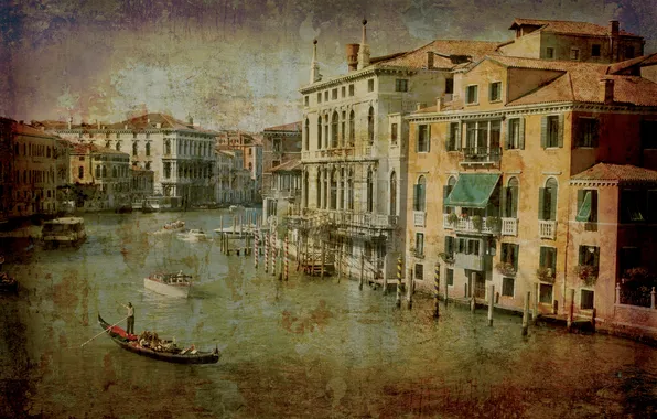 Картинка city, город, Италия, Венеция, канал, vintage, Italy, гондола