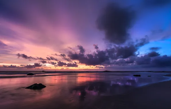 Картинка небо, облака, закат, тучи, берег, вечер, Мьянма, Бирма