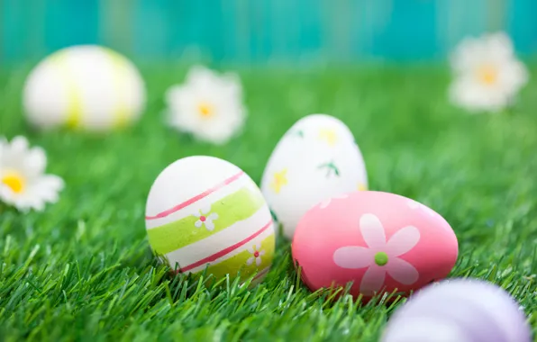 Трава, цветы, Пасха, flowers, spring, Easter, eggs, decoration