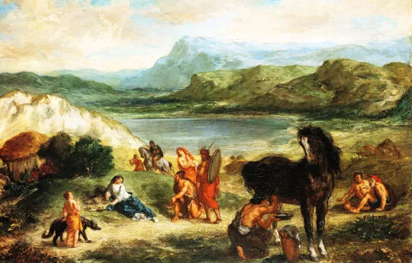 Картинка картина, мифология, Эжен Делакруа, Овидитй среди Скифов, Eugene Delacroix