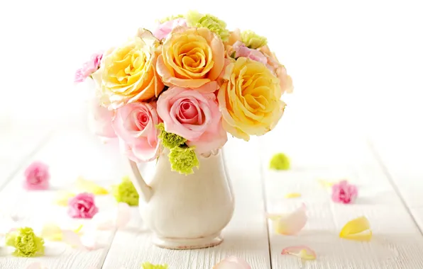 Розы, букет, нежные, flowers, bouquet, roses, tender, pastel