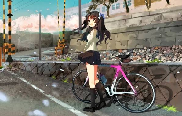 Картинка city, girl, bike, anime, street, japanese, bishojo, bike girl
