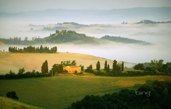 Картинка туман, поля, италия