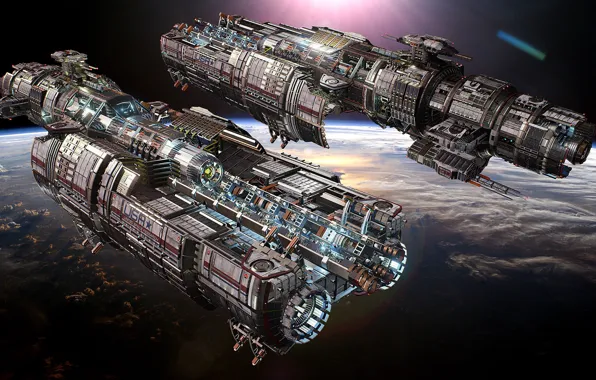 Космос, планета, корабли, Fractured Space, USR Displacer