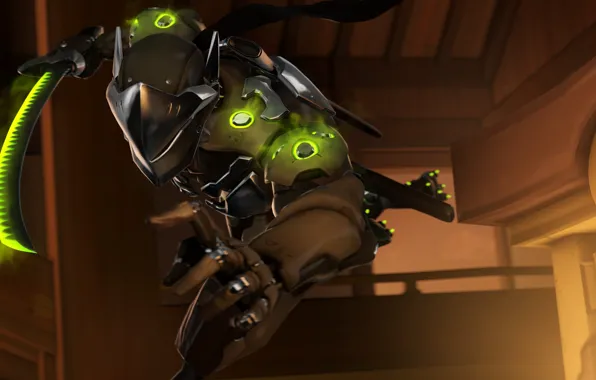Меч, шлем, ниндзя, overwatch, Genji Shimada, Genji