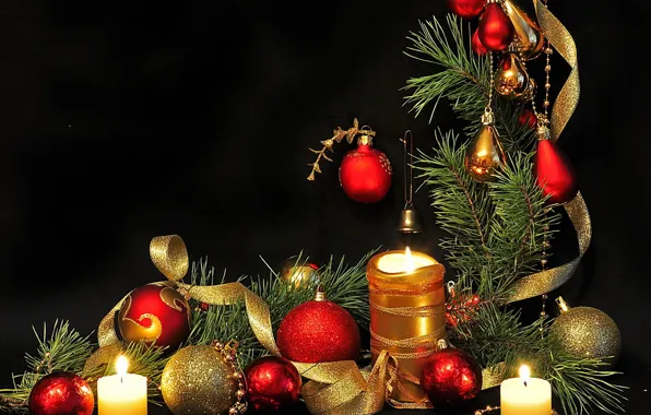 Картинка шары, обои, игрушки, елка, рождество, свечи, Новый год, New Year