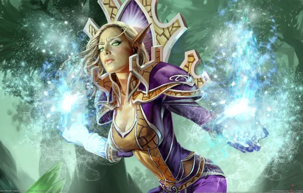 Девушка, магия, эльф, эльфийка, world of warcraft, trading card game