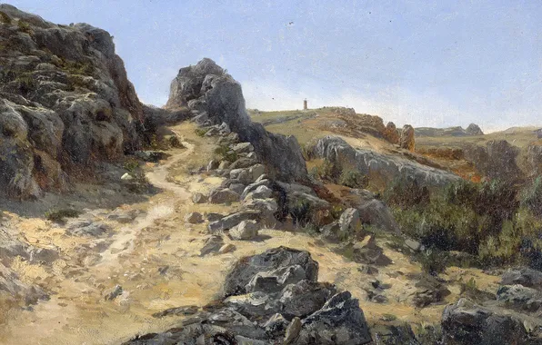 Картинка пейзаж, камни, скалы, картина, тропинка, Карлос де Хаэс, Пейзаж близ Монастыря
